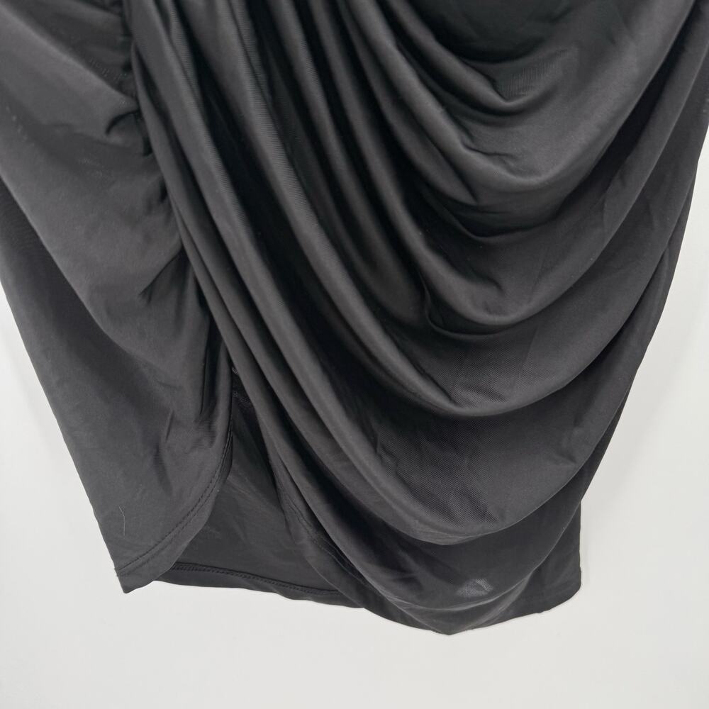 One-Shoulder Black Ruched Midi Dress - Picture 11 of 16